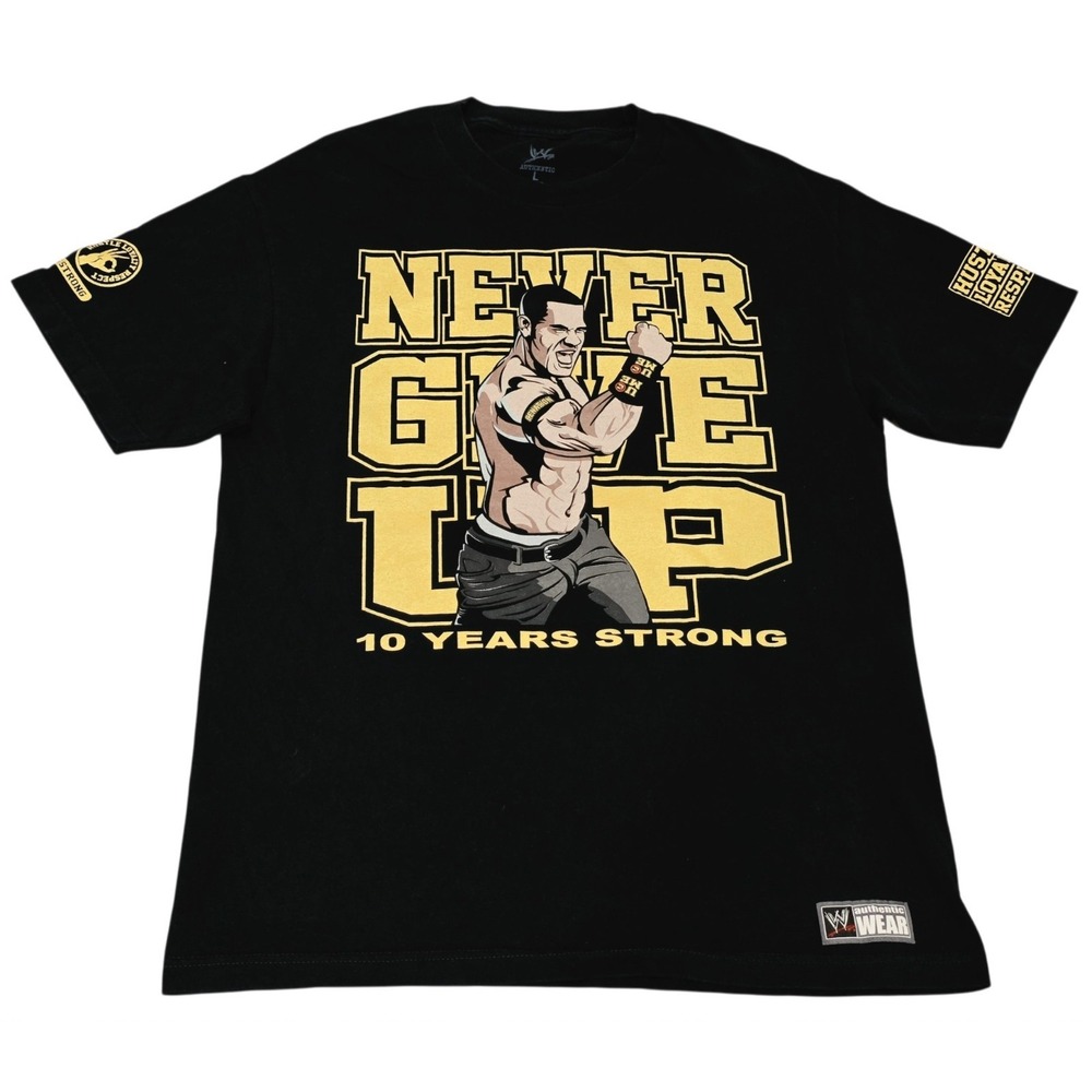 WWE John Cena Never Give Up 10 Years Strong T-Shirt Men's L Authentic Wear